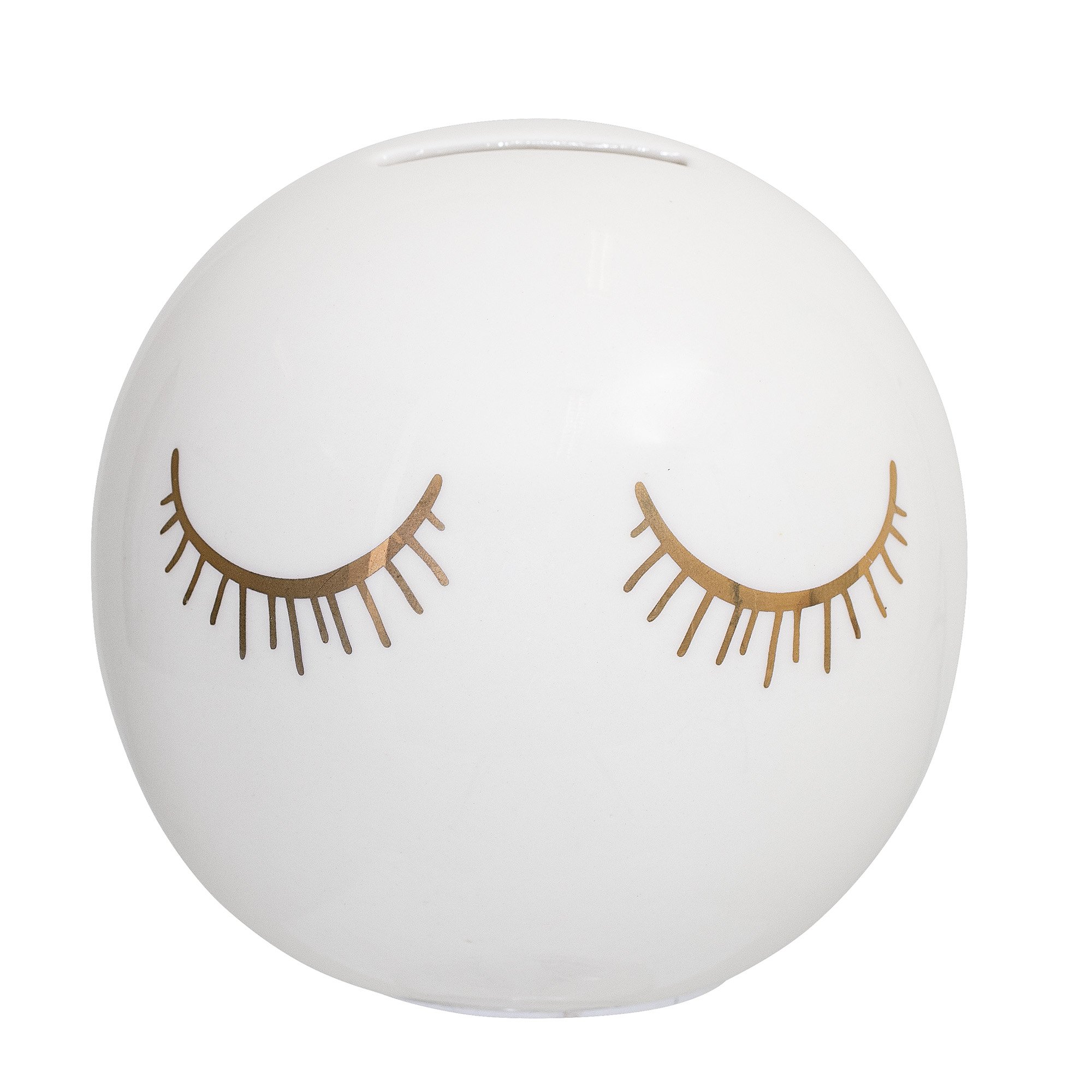Bloomingville Audrey Money Box Cute Round Money Box with Eyelashes Diameter 9.5 x Height 10 cm White Ceramic