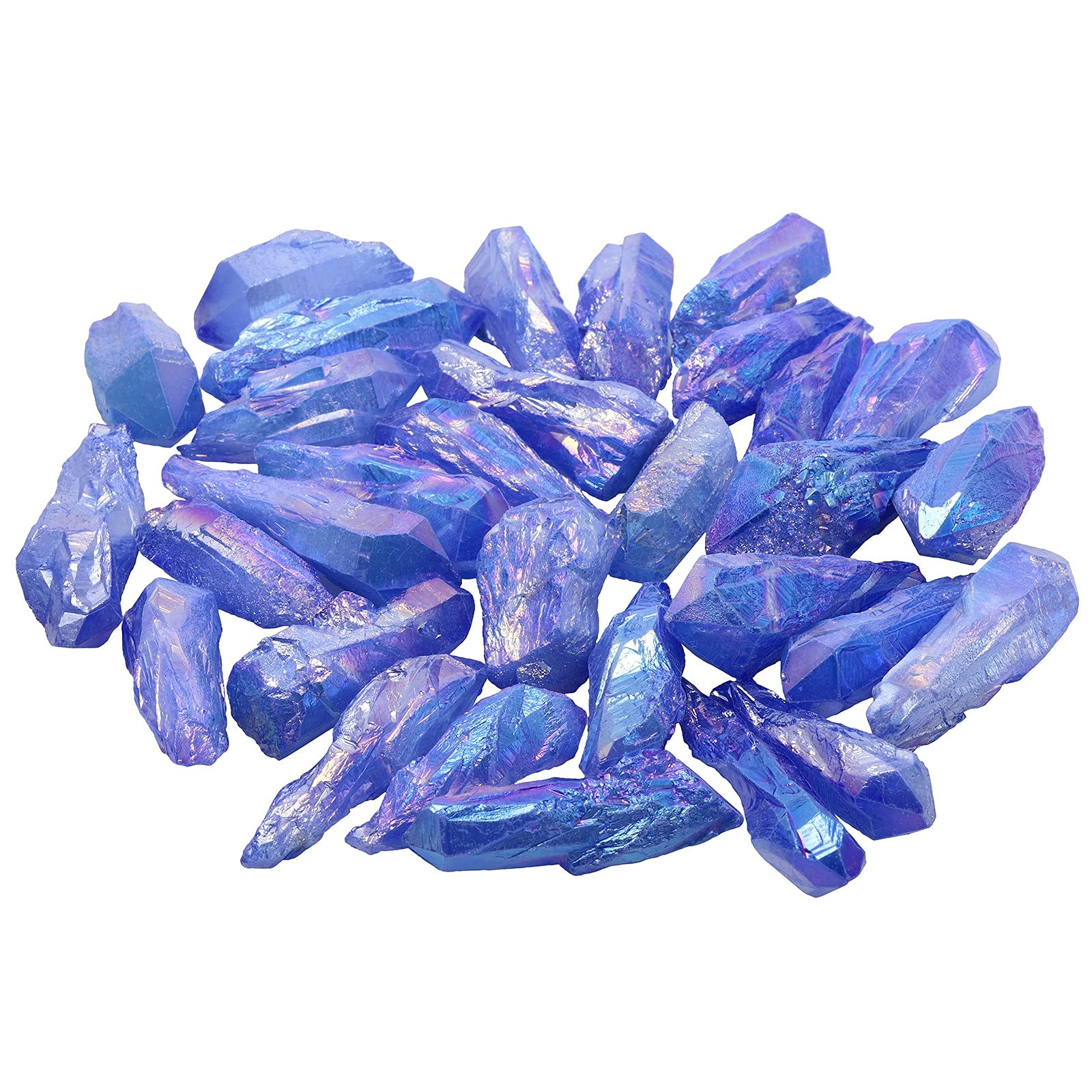 KYEYGWO 1 lb Titanium Coated Raw Rock Crystal Points Bulk Irregular Rough Quartz Stone Wands Kit Without Drilled for Jewellery Making DIY Art Craft, Blue