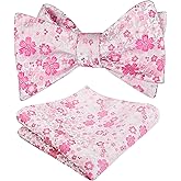 Alizeal Mens 2pcs Premium Floral Self-tied Bow Tie Classic Wedding Pocket Square Set
