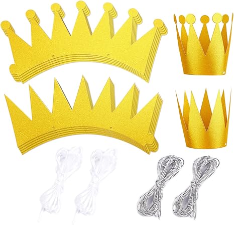Amazon Com 12 Pack Gold Crown Party Hats Princess Prince Theme