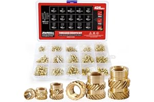 Zwmssll Threaded Inserts for Plastic,M3+M2+M2.5+M4+M5+M6 Heat Set Insert,425Pcs Metric Knurled Brass Nuts Assortment Kit,for 3D Printing
