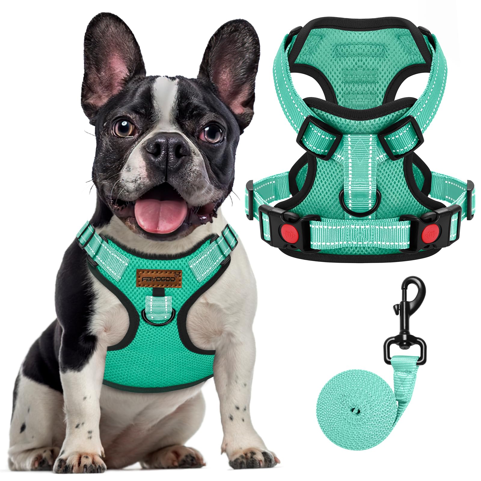 FAYOGOO Dog Harness Lead Set for Small Medium Dogs Escape Proof Anti Pull with Reflective Mesh Puppy for Training Control Secure Walking French Bulldog