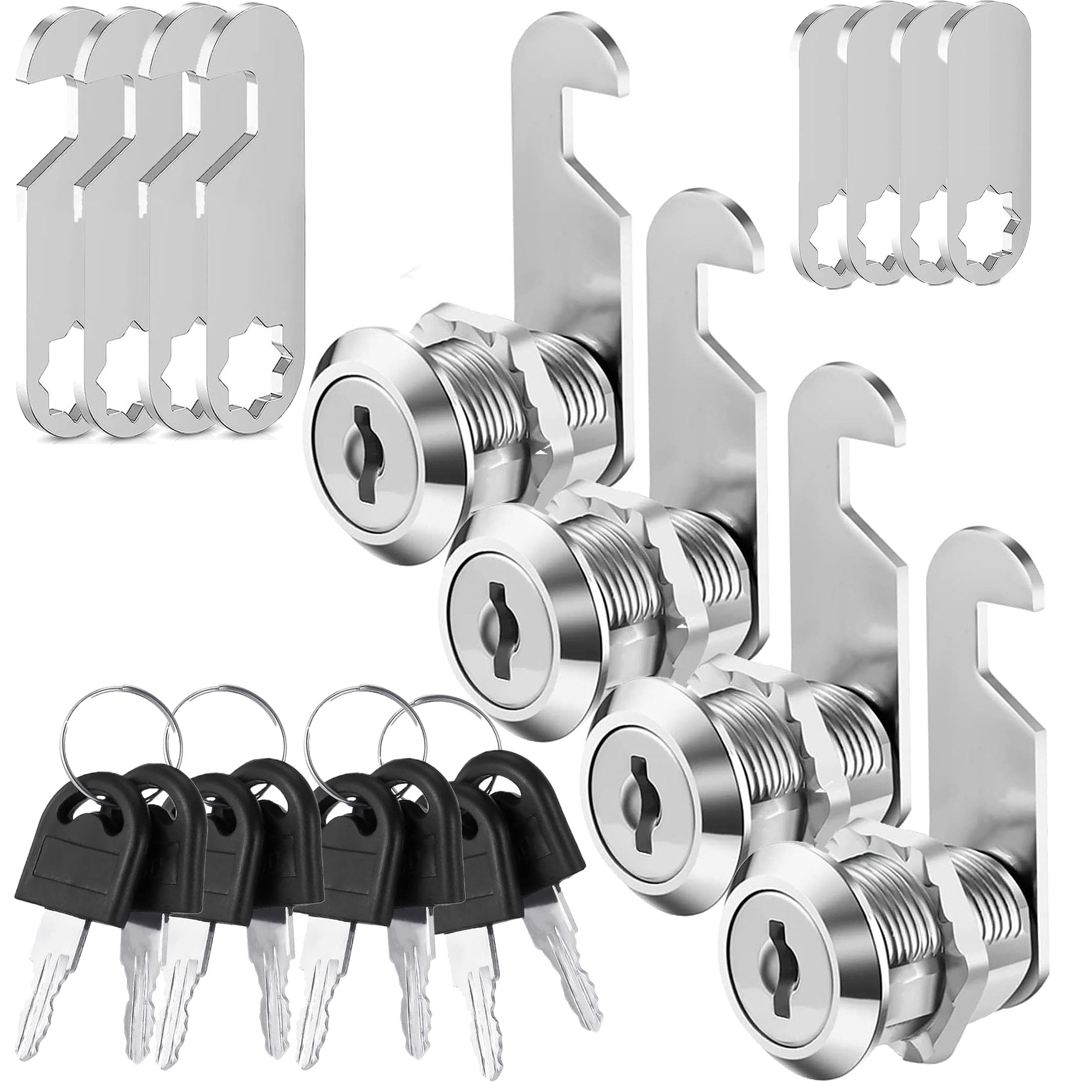 Litensh 4pcs Security Cam with Different Keys, 16mm Letter Post Box Locks, Cabinet Drawer Mailbox Lock Cupboard Toolbox Door Furniture Locker Lock Come with 2 Different Plates