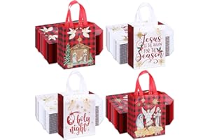 Wesnoy 48 Pcs Christmas Nativity Gift Bags Bulk 10 x 8 x 4 Inch Reusable Non Woven Christian Party Favors Red White Treat Goodies Tote Bags with Handles for Religious Jesus Holiday Party Supplies
