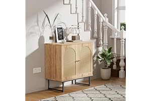 FiveWillowise Sideboard Buffet Cabinet with Rattan Doors, Rattan Buffet Bar Cabinet, Boho Credenza Cabinet with Metal Legs for Living Room, Hallway, Entryway, Natural