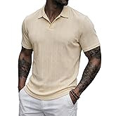 JMIERR 2026 Mens Casual Knit Polo Shirts Stretchy Old Money Textured Short Sleeve Dress Golf Shirts