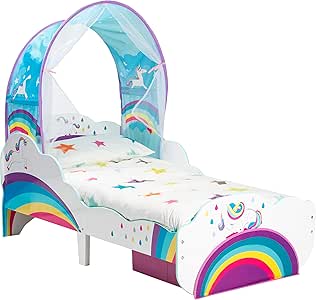 Hello Home Cama Infantil de Unicornio y Arco Iris con Dosel y cajón