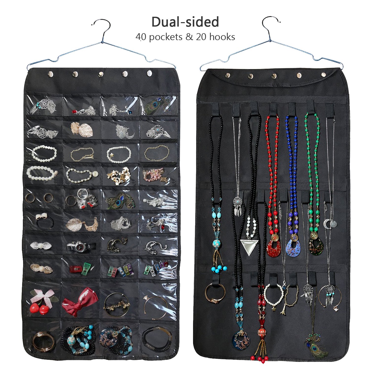 Mligo Hanging Jewelry Organizer With 40 Storage Pockets 20 Hook and