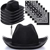 6 Sets Adult Cowboy Hat for Women and Men Western Cowgirl Hats with Adjustable Drawstring and Cowboy Party Paisley Bandana