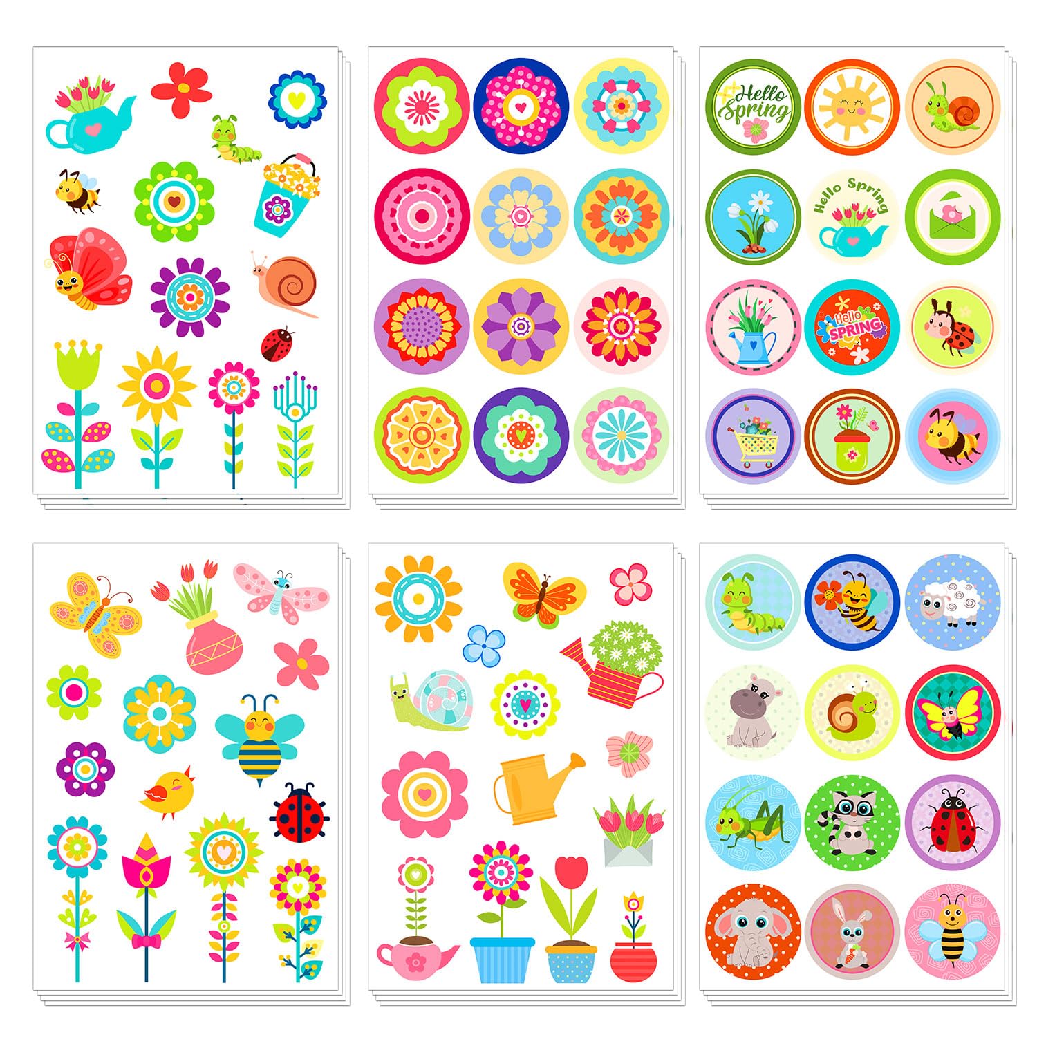 24 Sheets Spring Flowers Stickers, Cute Flower Stickers for Kids Easter Sticker Garden Stickers Animal Nature Stickers Spring Party Decorations for Water Bottle Laptop Crafts Envelopes