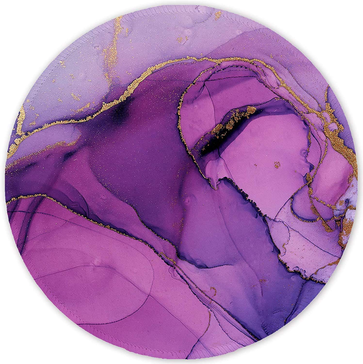ITNRSIIET Mouse Mat Small Round Mouse Pad with Stitched Edge, Waterproof Smooth Surface Premium-Textured Mousepad with Non-Slip Rubber Base, for PC Laptop Office&Home, Purple Marbling