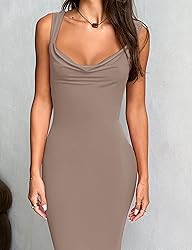REORIA Women's Summer Cowl Neck Mesh Sleeveless