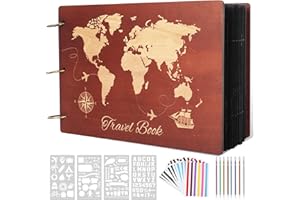 Giiffu Scrapbooking Albums-Wooden Photo Scrapbooking, DIY Personalized Travel Scrapbook,100 Page Journal Adventure Memory Photo Book, Gift for Newlyweds, Graduation, Wedding, Anniversary, Birthday