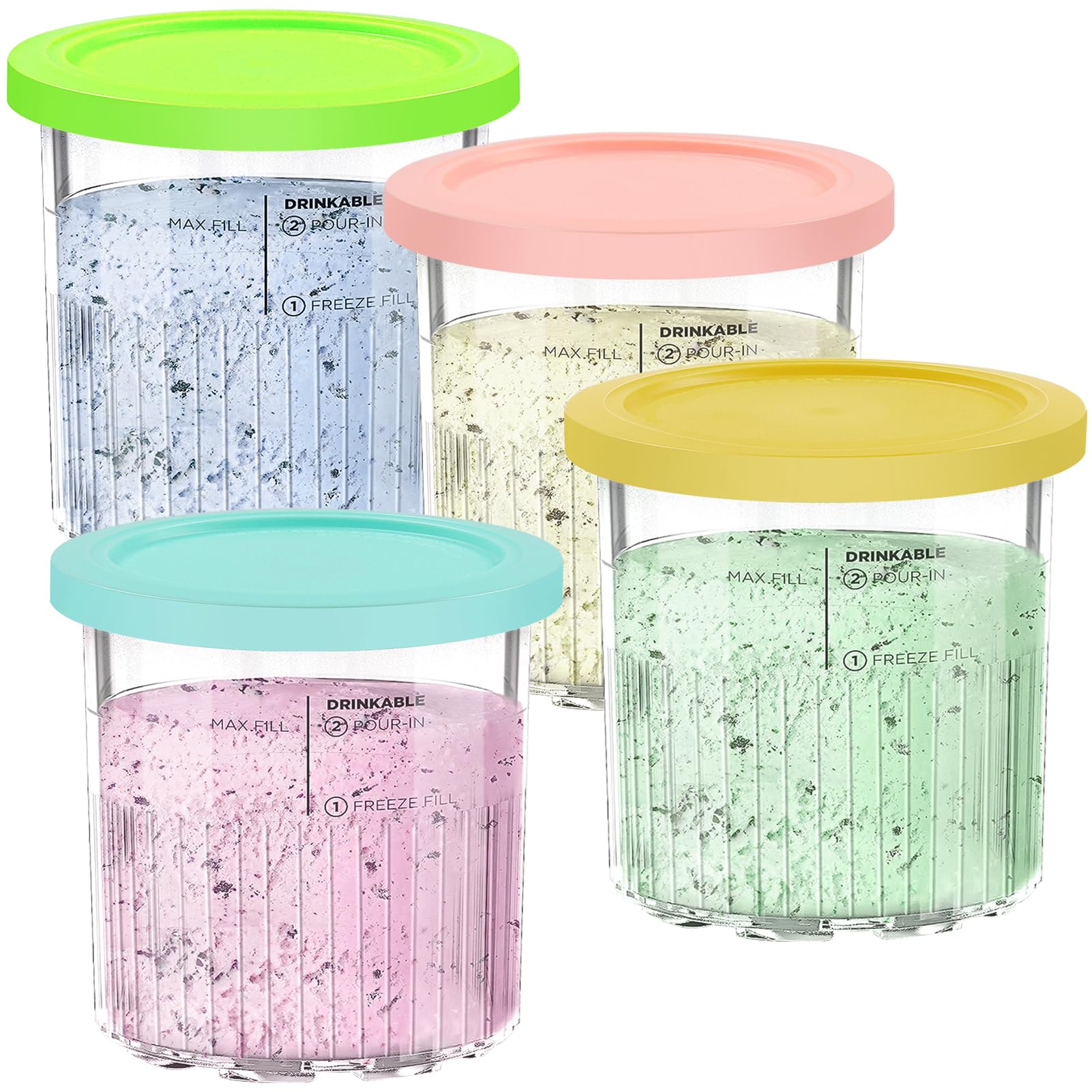 4 Barattoli Di Ricambio In Plastica Per Ninja NC501 - Pinte Da 470ml Con Coperchio, Trasparenti E Lavabili In Lavastoviglie - 6