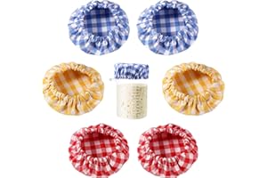 LASUROA 6pcs Jar Cloth Covers, Plaid Cloth Jar Covers Elastic Unbleached Cloth lid Reusable Sourdough Starter Bowl Cover Dough Basket Cover Preserving Lids for 3-4 Inch Jar Mouth Baking Supplies