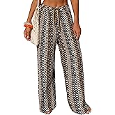 ZAFUL Womens Beach Cover Up Pants Sexy Crochet Drawstring Elastic Boho Swimsuit Cover Up Long Pants Beach Wear