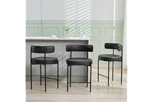 Forsalund Counter Height Bar Stools, 24'' Black Bar Stools Set of 3, Faux Leather Counter Stools with Back, Mid-Century Modern Bar Stools for Kitchen Island, Dining Room