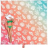 WEKAPO Beach Blanket Waterproof Sandproof & Sand-Free Beach Mat with Stakes & Built-in Storage Bag – Oversized, Extra Large, Perfect for Outdoor (Coral Sea Shells, 8 X 7 FT (1~4 Person))