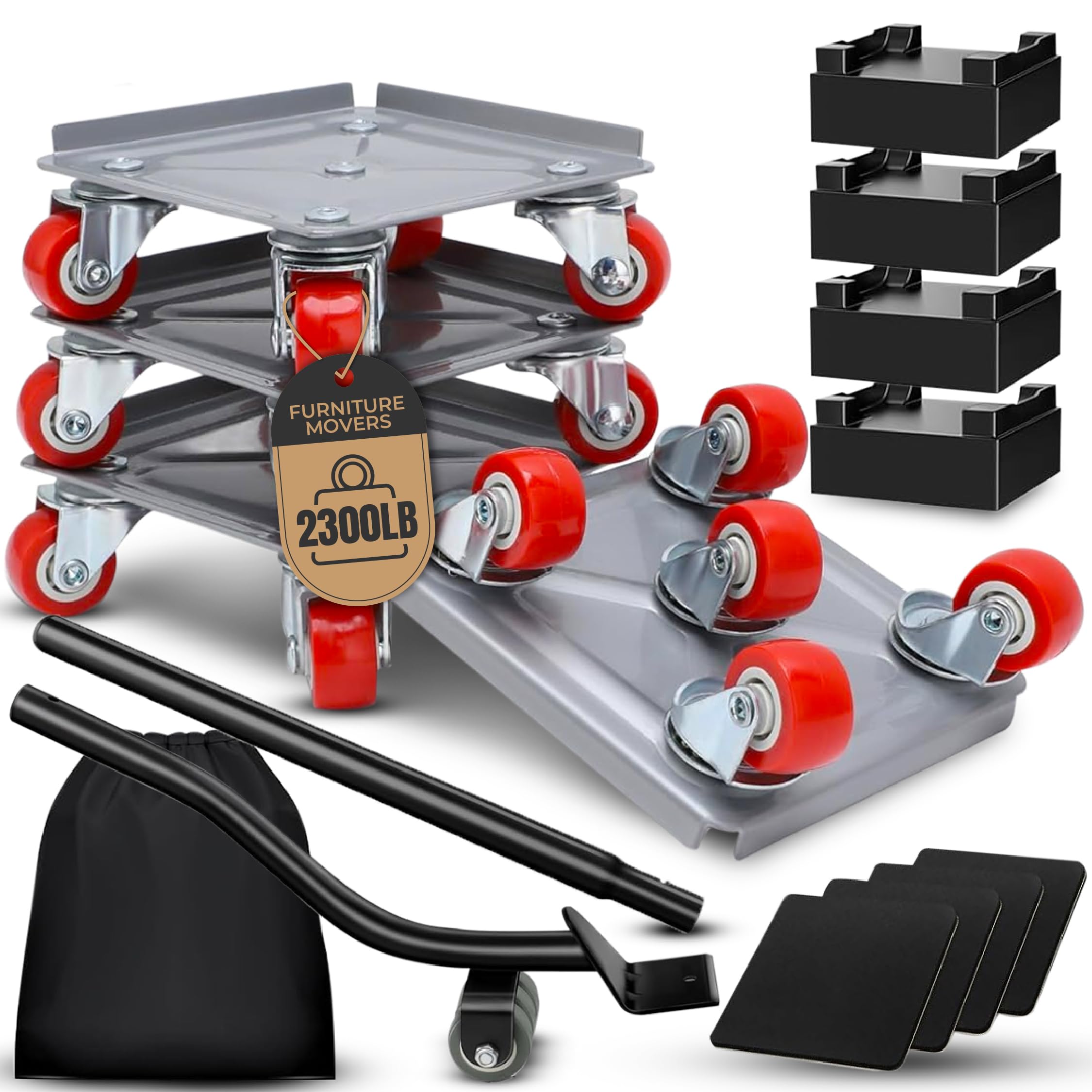 Photo 1 of Furniture Moving Dolly Set – Heavy Duty 2300 lb Capacity, 5-Wheel System with Lifter Tool, 360° Swivel Casters, Floor-Safe Design, Includes Gloves & Bag – Move Heavy Items Easily