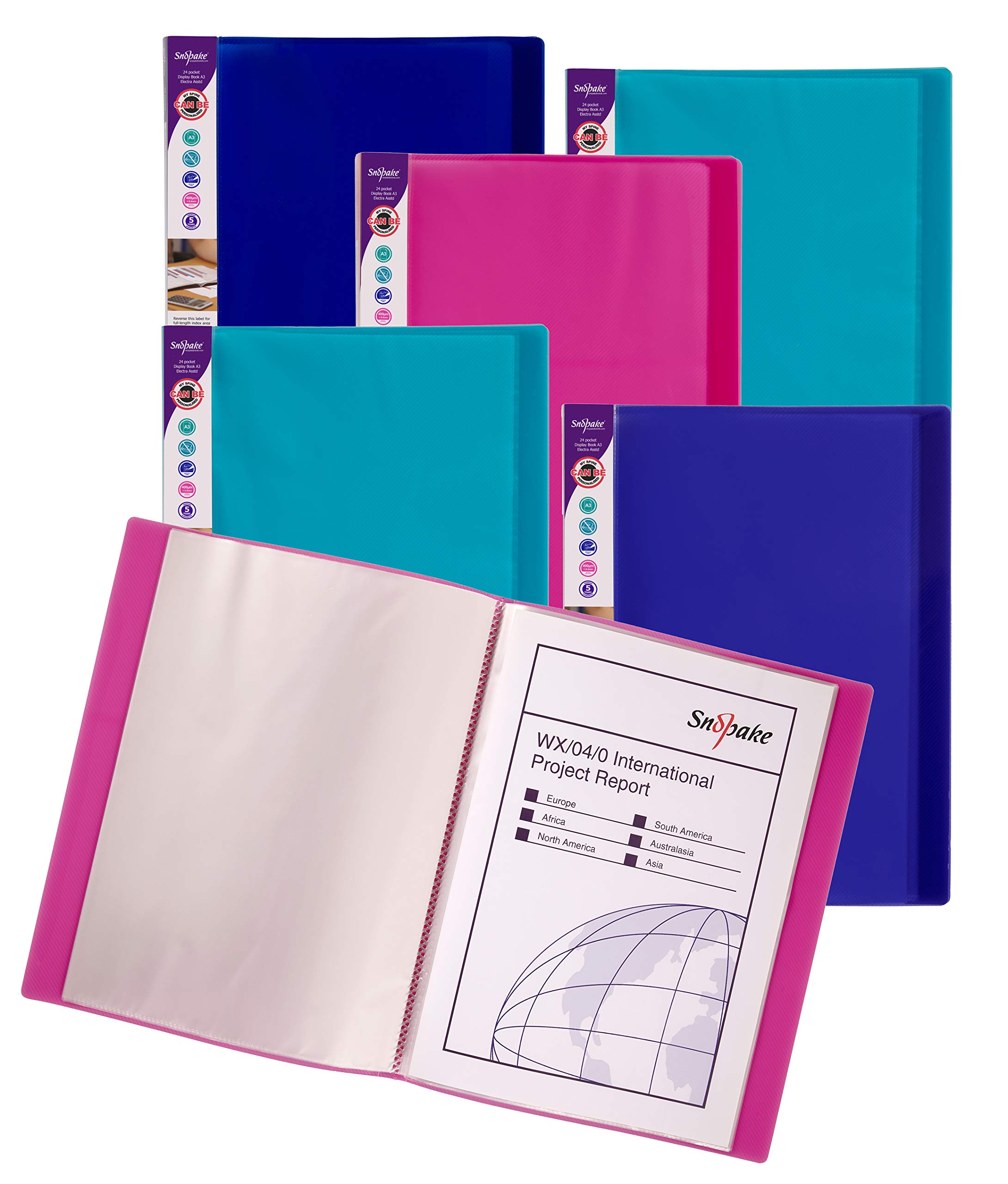 Snopake A3 Electra Display Book 24 Pockets – Electra Assorted [Pack of 5] Ref: 14103