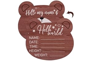SAVITA Wooden Baby Announcement Plaque, 5.9 Inch Bear Shape New Baby Sign Welcome Sign Hello World Newborn Sign for Hospital Nursery Photo Prop