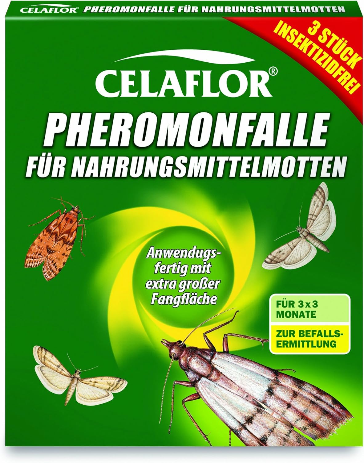 Celaflor Pheromonfalle für Nahrungsmittelmotten, Mottenfalle für Lebensmittelmotten, 3 Stück