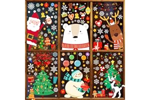 BANANABROTHER Christmas Window Clings Decorations, Xmas Stickers for Glass Windows, Fun Gift for Kids, Cute Decal Decor with Santa, Polar Bear, Snowflakes, 8 Sheets