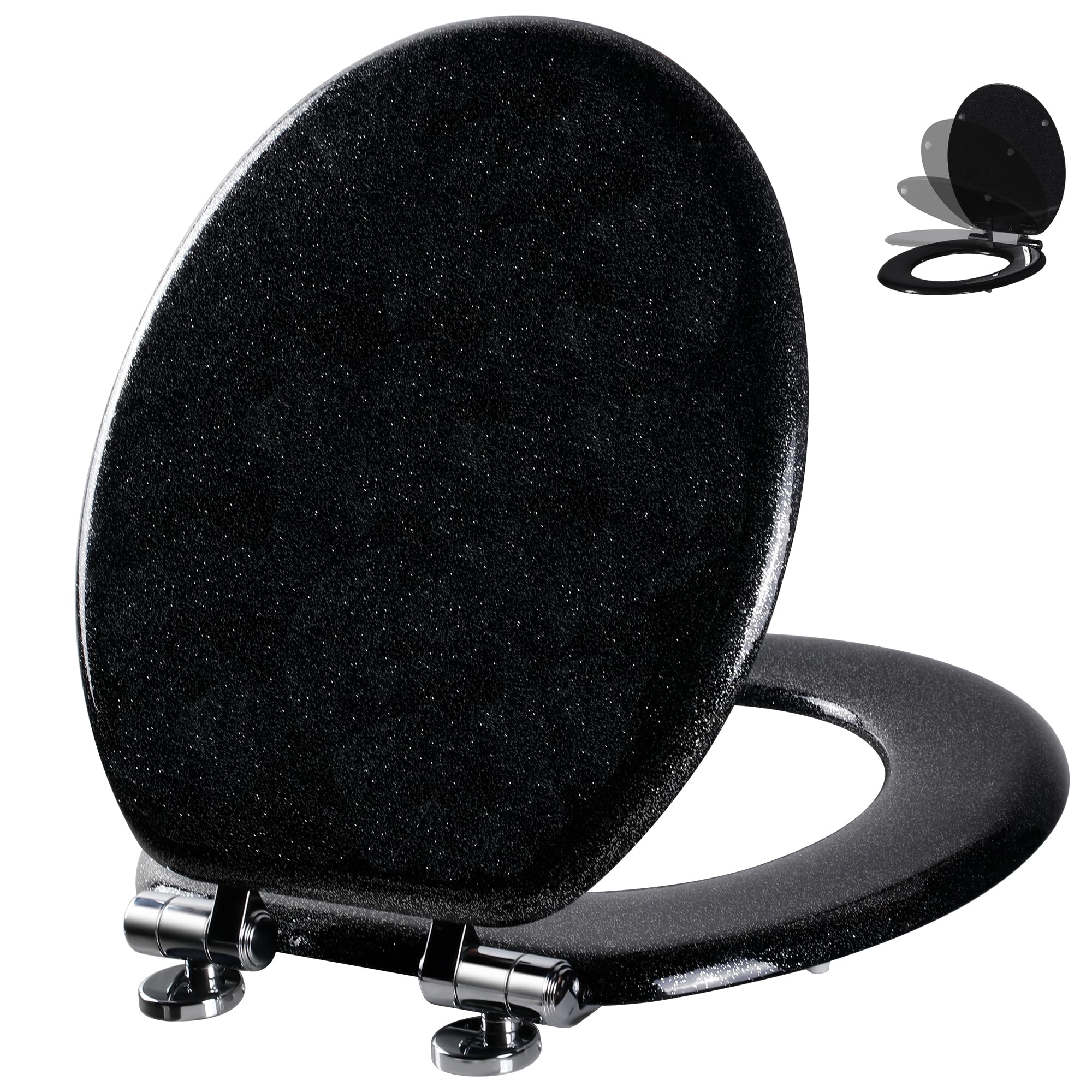 Photo 1 of ***FACTORY SEALED***Angol Shiold Glitter Toilet Seat Molded Wood Round Toilet Seat with Quietly Close and Quick Release Hinges, Easy to Install also Easy to Clean (Round 16.5'', Black)