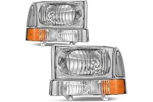 AUTOSAVER88 Headlight Assembly Compatible with 1999-2004 Ford F250 F350 F450 F550 Super Duty/2000-2004 Ford Excursion Chrome Housing Clear Lens w/Signal Lamps