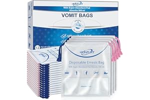 Hionfurt Absorbent Vomit Bag Disposable,12Pcs Emesis Bags-Turns Vomit into Gel,Leak Resistant Barf Bag,900ml Portable Nausea Bags for Travel Motion Sickness,Pregnancy,Kids,Taxi,car