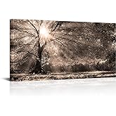LevvArts Big Tree Sunshine Wall Art Canvas Nature Forest Landscape Picture Painting Vintage Sepia Photo Prints Artwork for Home Living Room Bedroom Office Decor 24"x48"
