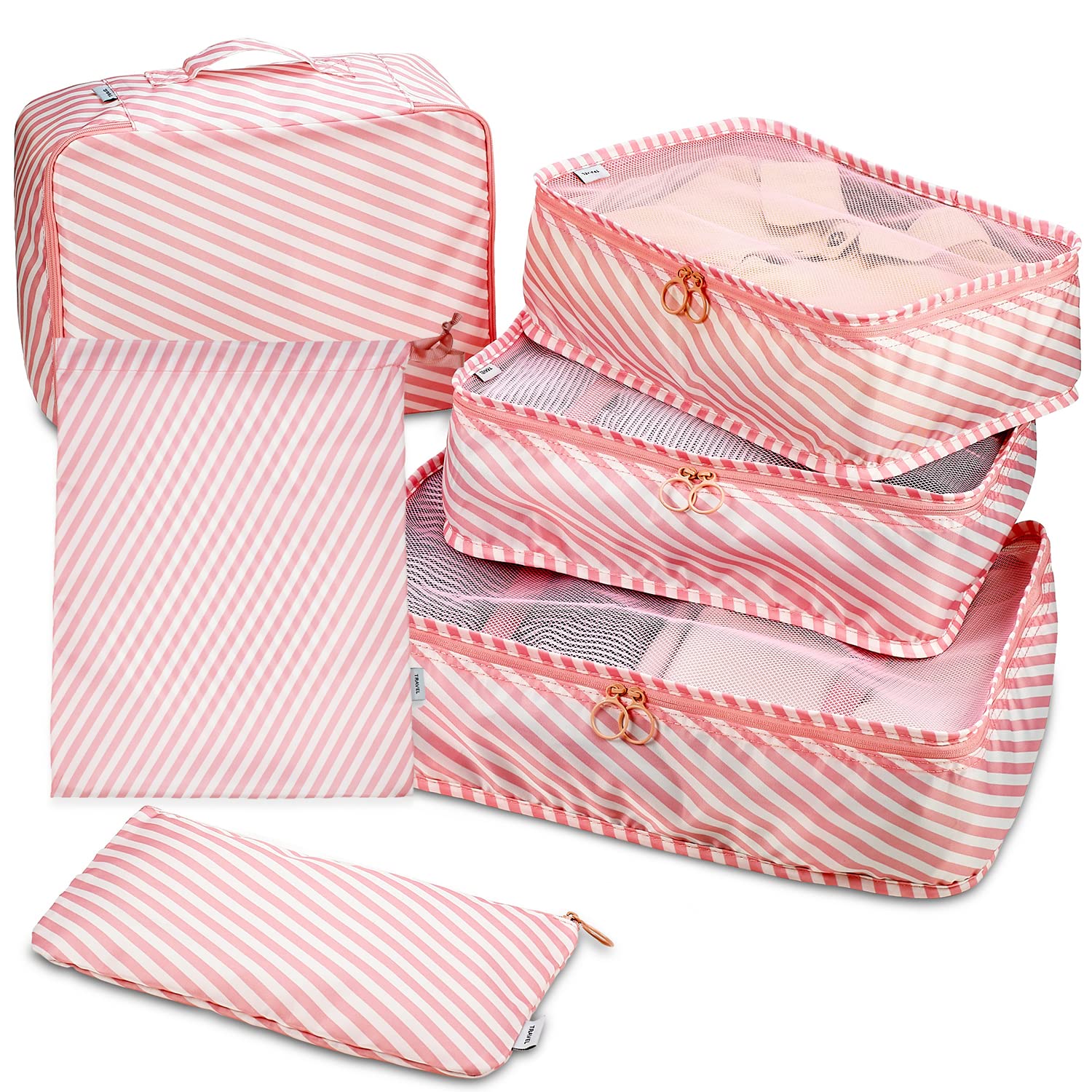 Travel Packing Cubes - 6 Piece Set Luggage Packing Organizers and Compression Packing Cube System for Travel with Shoe Bag Pouch Accessories to Organize Your Clothes Suitcase or Carry-On