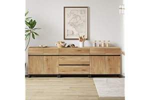 WAMPAT 3 in 1 Modern Sideboard with Adjustable Shelves and 3 Drawers, Coffee Bar Cabinet for Living Room, Kitchen, Oak