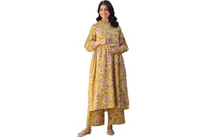 Janasya Indian Women's Maternity Co-ord for Women Pure Cotton A-Line Floral Casual Calf Length Maternity Clothes