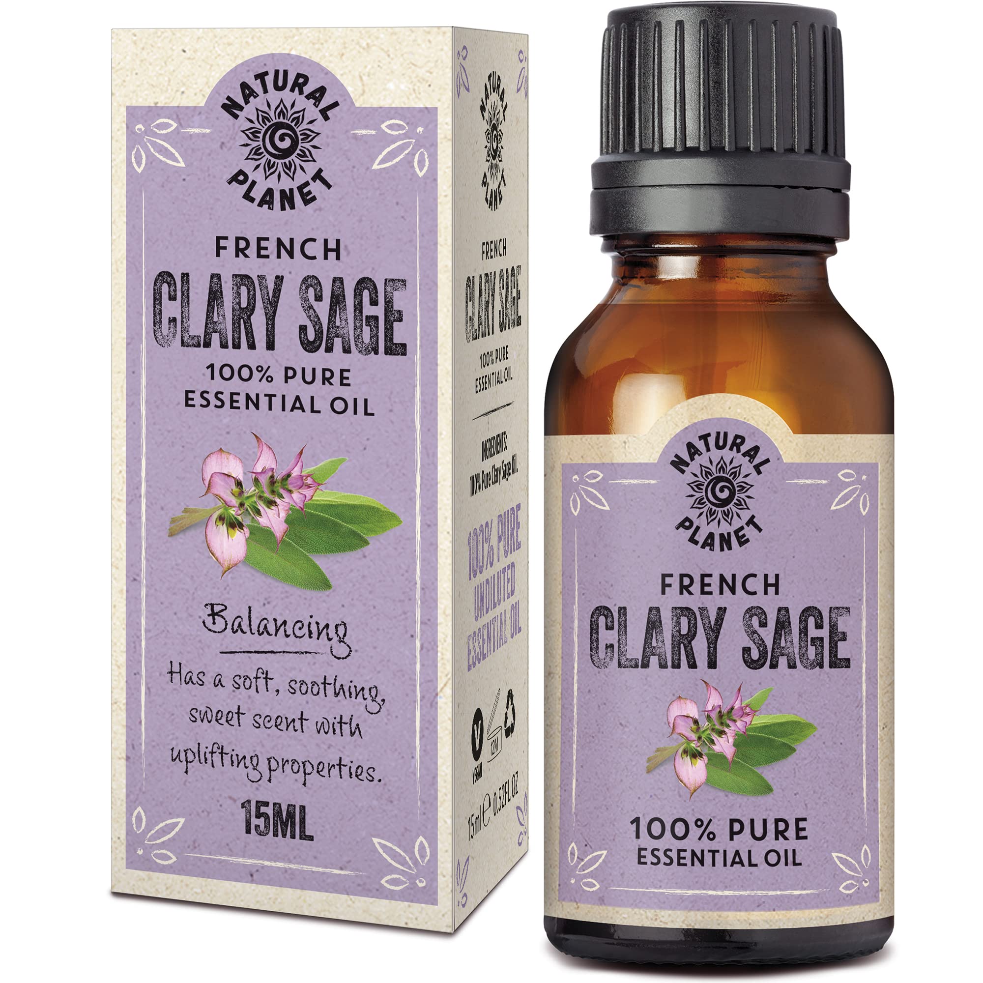 Natural Planet Clary Sage Essential Oil 15ML Natural 100% Pure & Undiluted Therapeutic Grade, Cruelty Free
