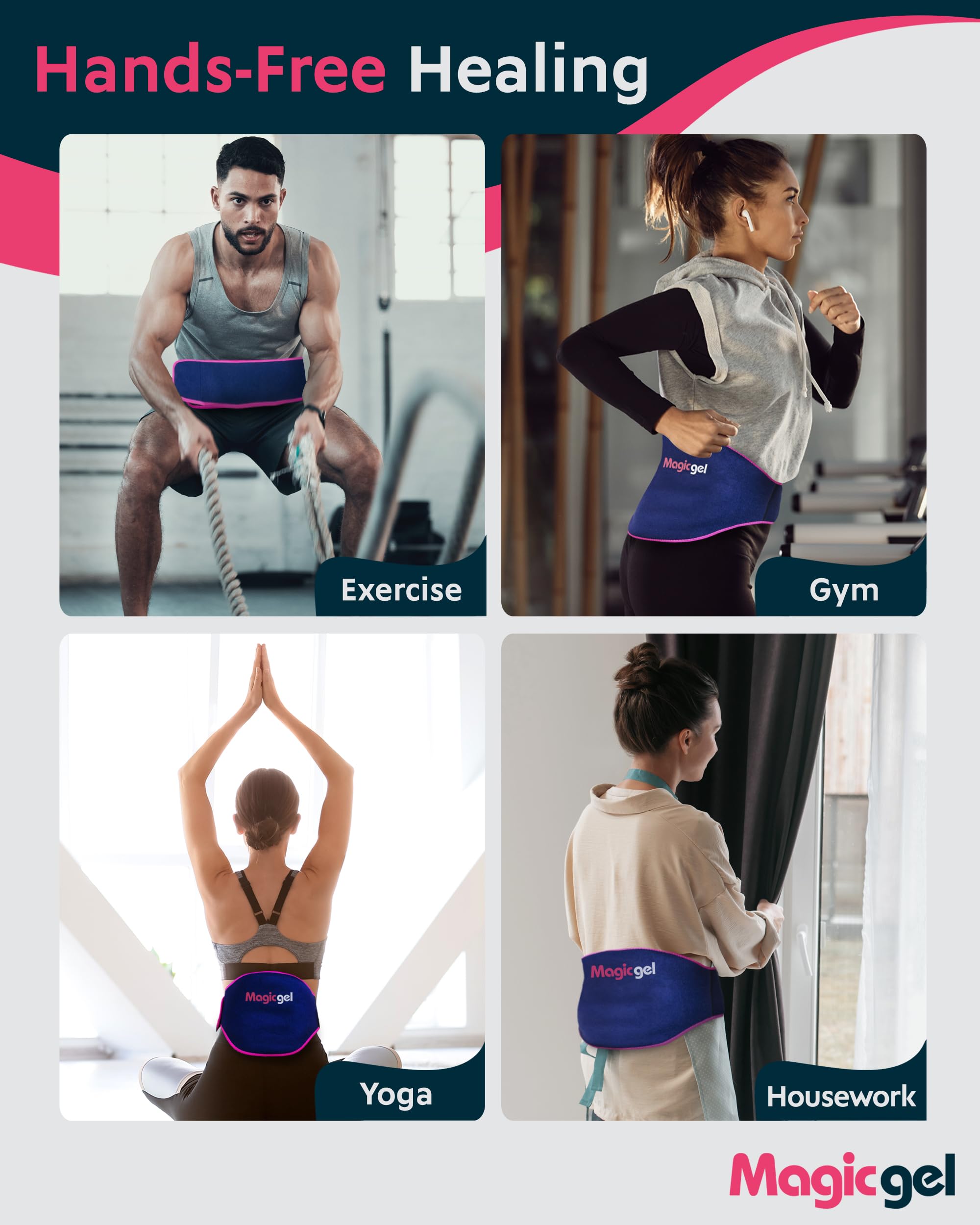 Magic Gel Ice Pack for Back Pain Relief | 2 Pack Reusable Lower Back Wrap for Hot or Cold Therapy | Relief for Lower Lumbar, Sciatic Nerve, Herniated or Degenerative Disc, Coccyx, Tailbone Pain