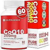 Nutrawave CoQ10 Ubiquinone Supplement – Powerful 200mg High Potency Capsules, Coenzyme q10 Improves Heart Health, Increases E