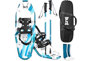 ALPS 14/17/21/25/30 Inch Lightweight Snowshoes for Women Men Youth Kids, Light Weight Aluminum Alloy Terrain Snow Shoes with Pair Antishock Trekking Poles, Free Carrying Tote Bag (Black&White, 17“)……