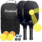 Pickleball Paddles Set of 2, Fiberglass Surface USAPA Approved Pickleball Paddle with 4 Outdoor Indoor Balls & Bag, Lightweight Pickle Ball Rackets for Women Men Kids, Idea Pickleball Gifts