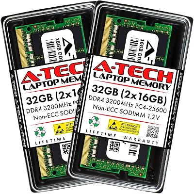 A-Tech 32GB (2x16GB) DDR4 3200 MHz SODIMM PC4-25600 (PC4-3200AA) CL22 Non-ECC Laptop RAM Memory Modules