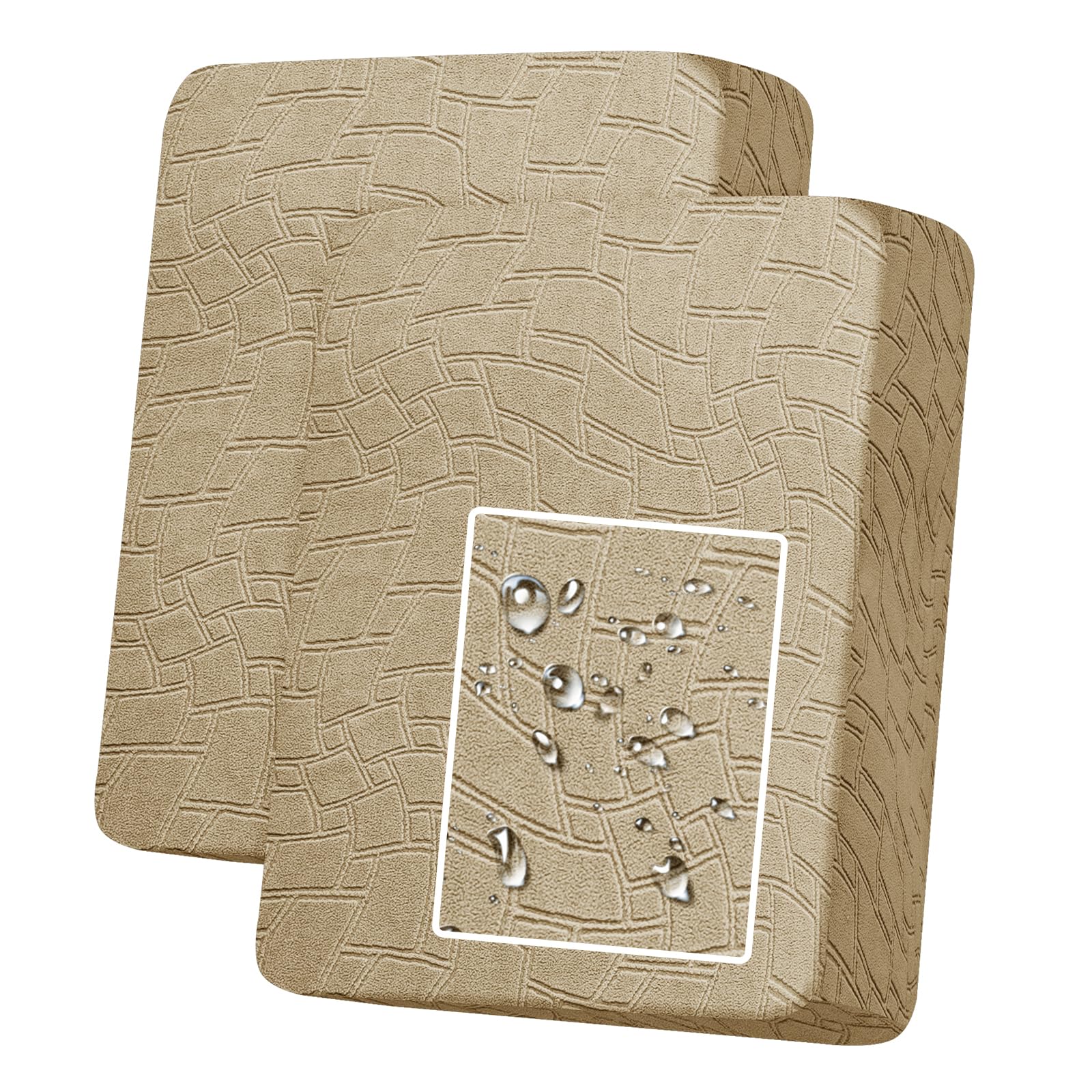 MAXIJIN Waterproof Sofa Seat Cushion Cover Jacquard Sofa Seat Cover Non-Slip Couch Seat Slipcover Protector Replacement for Individual Cushion with Elastic Bottom (Khaki, 1 Seater*2)