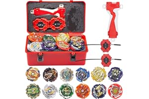 OBEST Battling Tops Box Set, Burst Gyro Toys 12 Spinning Tops + 2 Launchers + Stickers Pocket Box Gifts for Kids (RED)