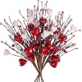 Winlyn 6-Pack Fall Berry Picks With Rusty Metal Stars – 17” Floral Stems For Autumn Decor, Primitive & Country Style