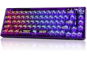 CC MALL 60% Portable Transparent Gasket Hot Swappble Mechanical Gaming Keyboard,RGB Backlit Compact 68 Clear Keycaps,Include 2.4Ghz/Bluetooth/USB-C Connections,Ice Crystal Switch(Purple)