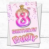 Olivia Samuel 20 Pack 8th Birthday Invitations Pink Gold Glitter UK Printed view 3