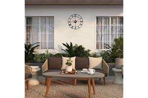 SKYNATURE 24 Inch Outdoor Clock, Large Metal Wall Clocks Battery Operated Silent Non Ticking, Industrial Modern Farmhouse Indoor Outside Roman Numeral Clocks for Living Room, Kitchen, Patio, Pool Decor - Black