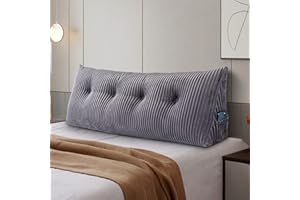 SLIGUY Large Headboard Pillow Headboard Wedge Pillow Bed Rest Reading Pillow Bolster Triangular Pillow for Sitting in Bed-Backrest Positioning Support Long Pillow for Daybed (Full: 54x8x20 Inches,Grey)
