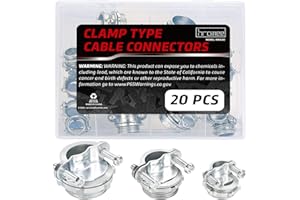 Hromee Cable Connectors, 20PCS 1/2" 3/4" 1” Clamp Type Cable Connectors Assortment for Metallic Conduit Protect Cables