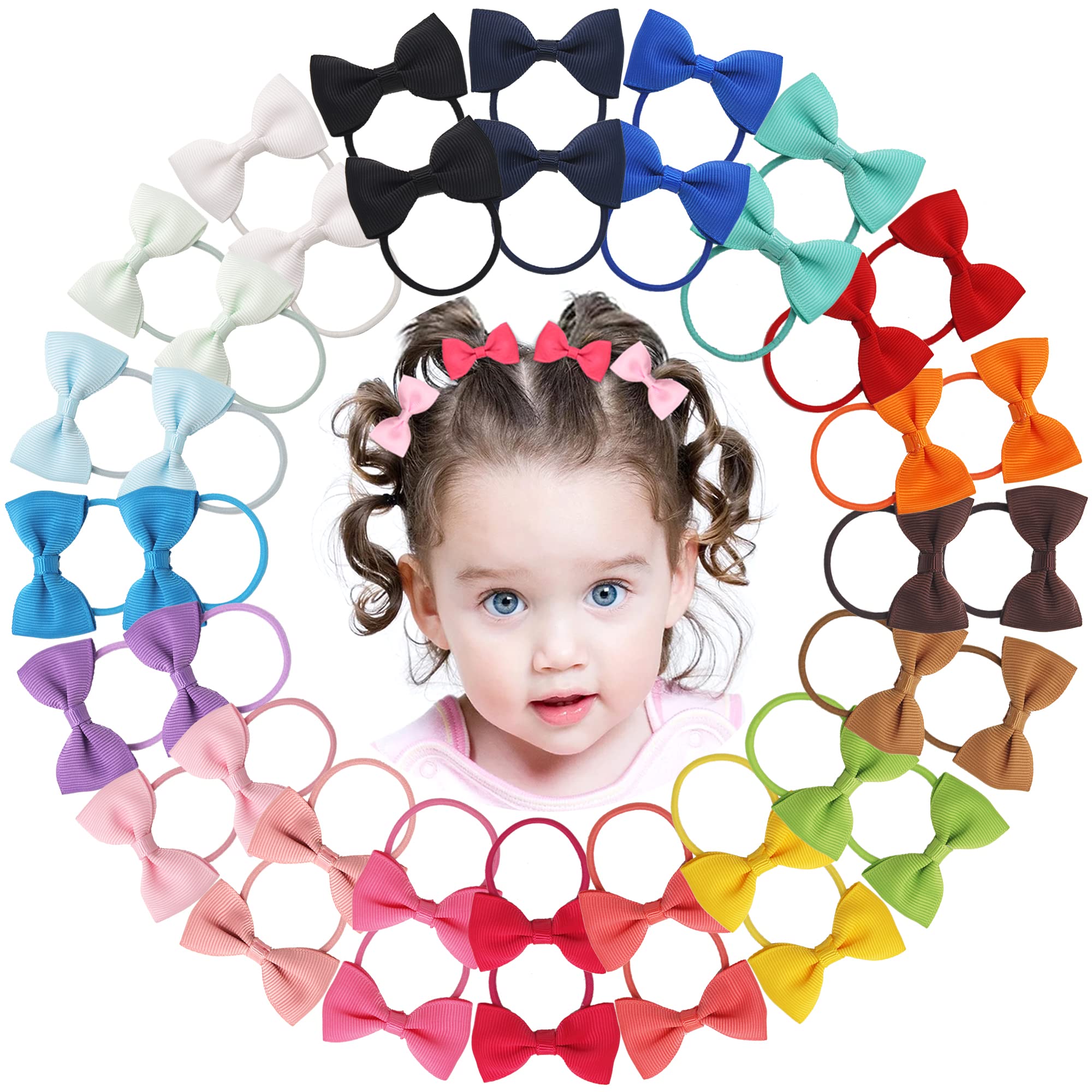 MiDoDo Toddler Hair Accessories - 40pcs 2inch Elastics Rubber Ribbon Bands, Baby Hair Ties with Bows for Baby Girls, Kids & Children