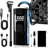 StartPro Tire Inflator Portable Air Compressor, 150PSI Cordless Air Pump, Dual Power Suply, LED Display, Flashlight, Auto Shut-Off, Fast Inflation for Car, Motorcycle, Bike, and Sports Equipment